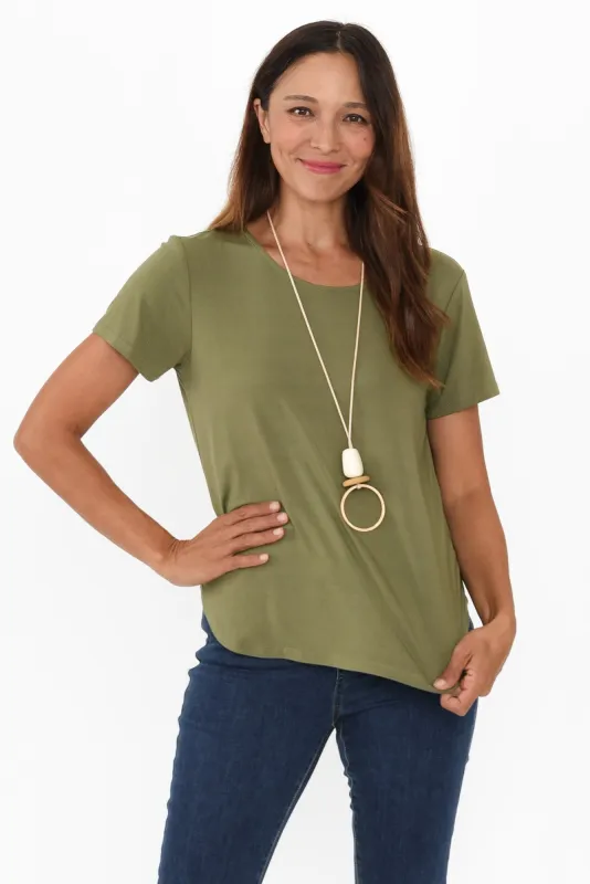 Janis Olive Bamboo Tee sold by Blue Bungalow