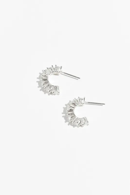 Vittoria Silver Crystal Half Hoop Earrings sold by Blue Bungalow