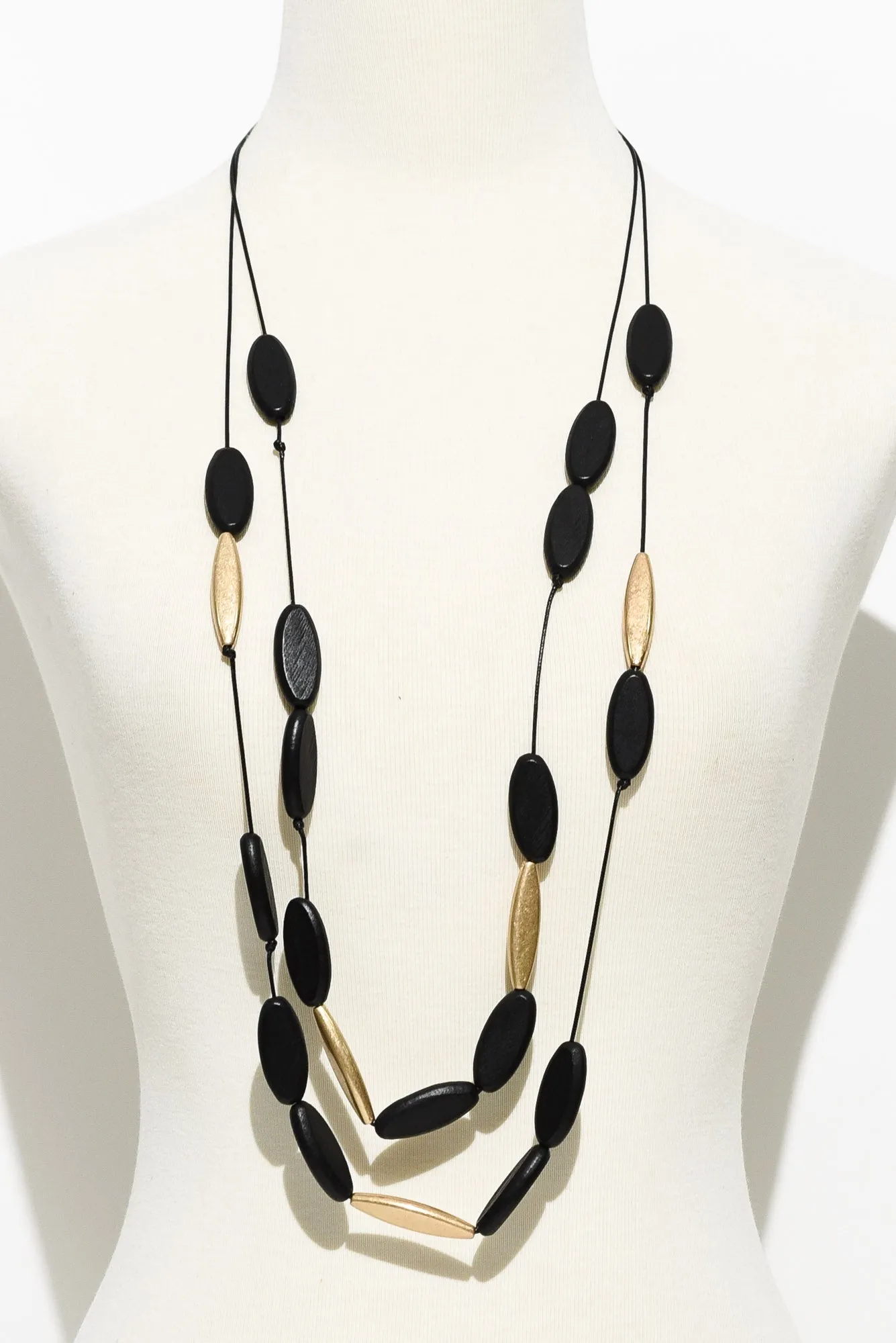 Adelai Black Wooden Layered Necklace sold by Blue Bungalow product image thumbnail 2