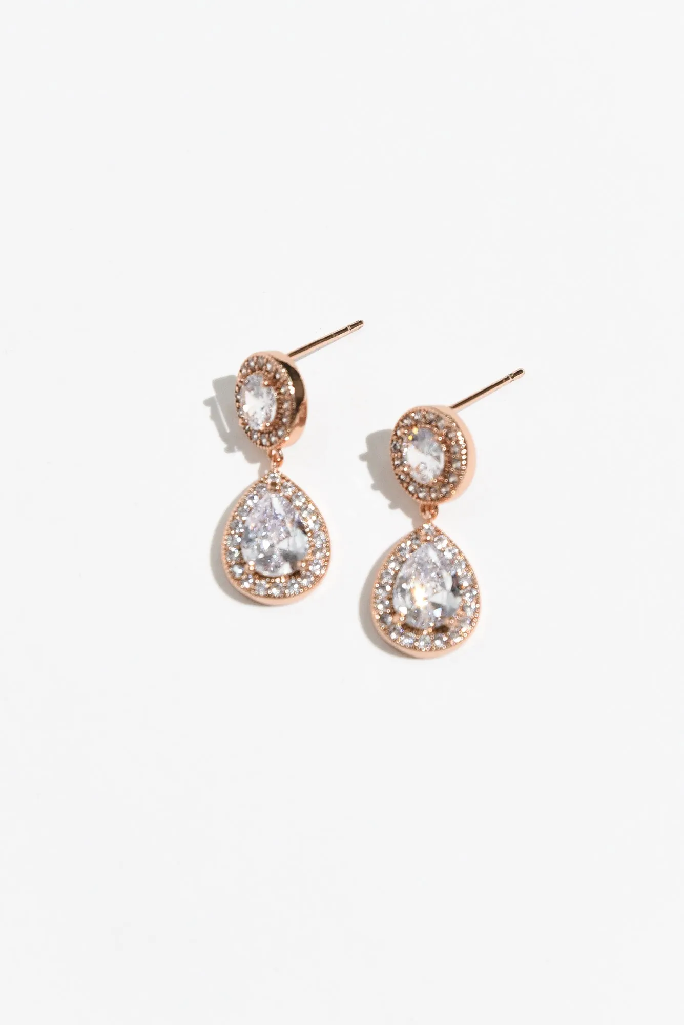 Prudie Rose Gold Diamante Drop Earrings sold by Blue Bungalow