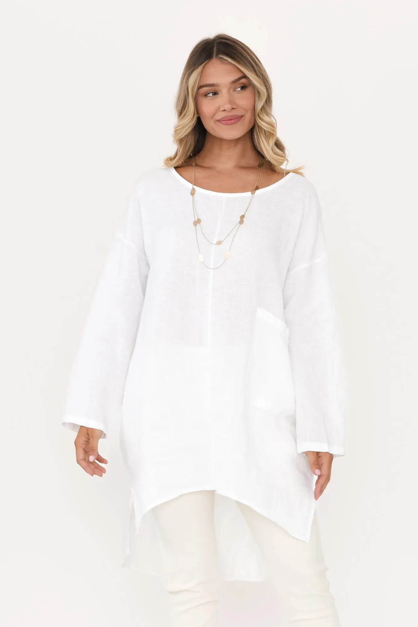 Holly White Linen Pocket Tunic sold by Blue Bungalow