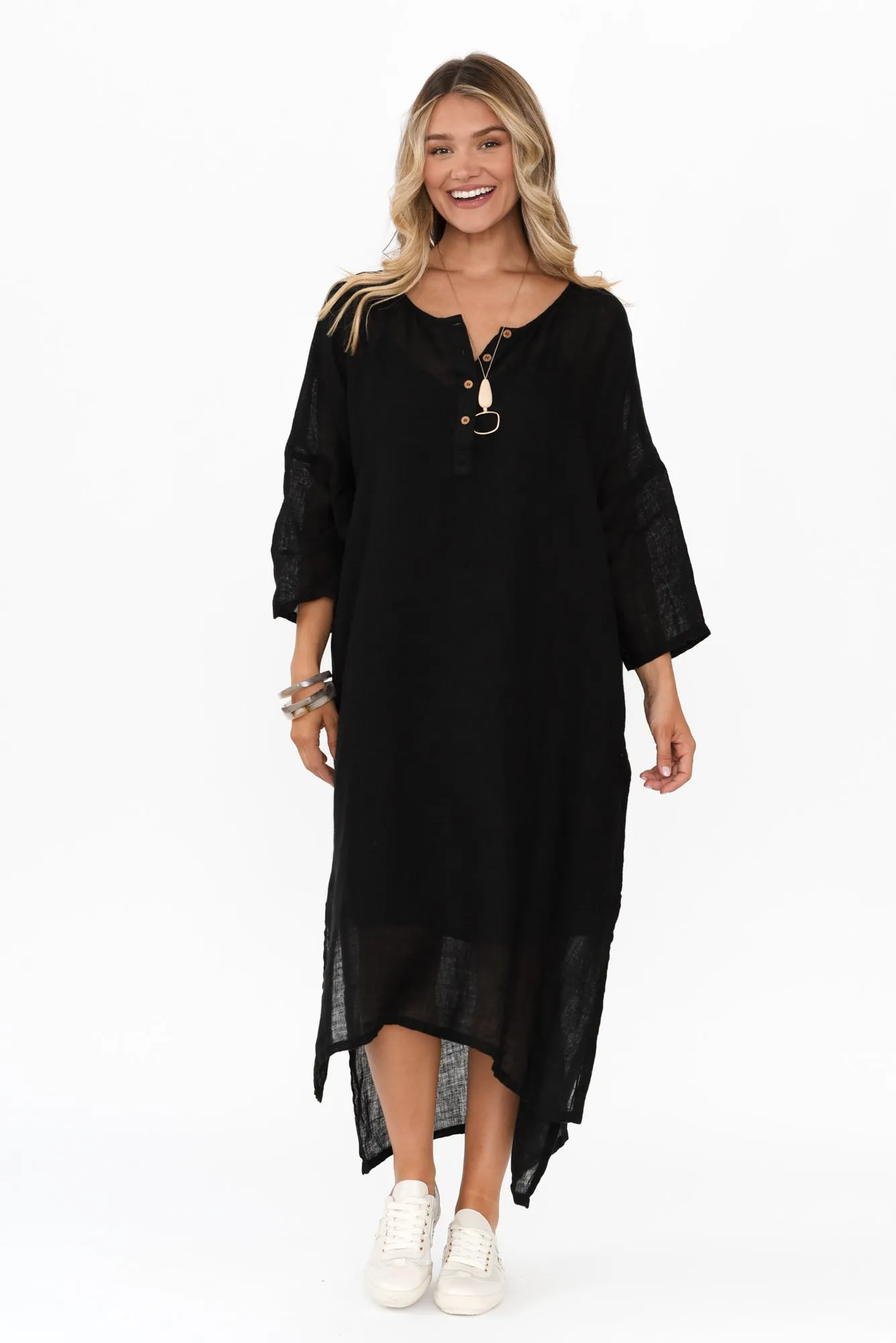 Analia Black Linen Kaftan sold by Blue Bungalow product image thumbnail 2
