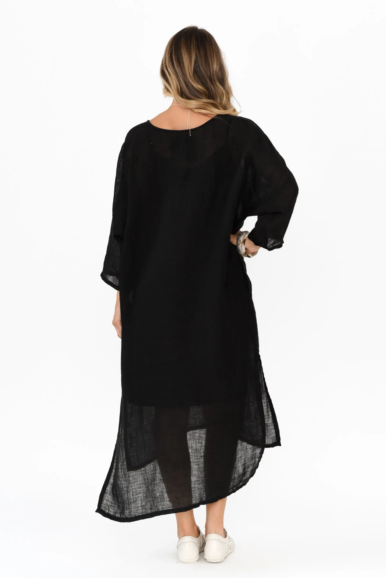 Analia Black Linen Kaftan sold by Blue Bungalow product image thumbnail 5