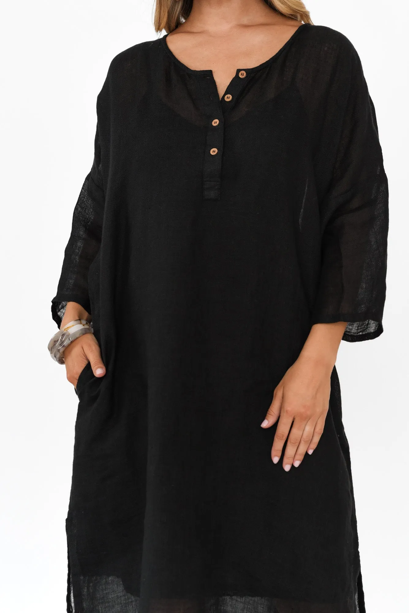 Analia Black Linen Kaftan sold by Blue Bungalow product image thumbnail 3