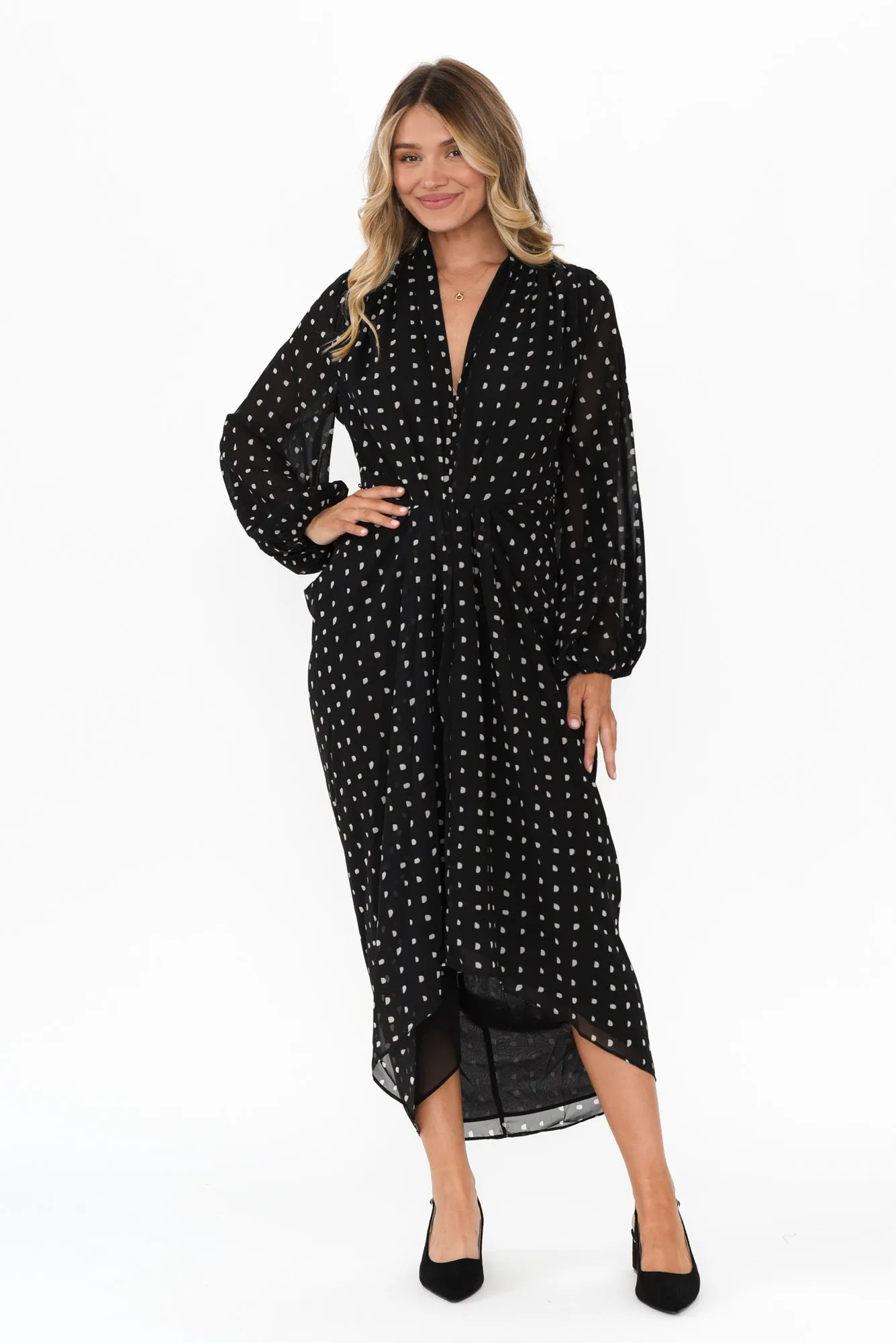 Mona Black Spot Dress sold by Blue Bungalow