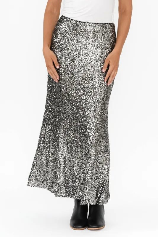Ritz Silver Sequin Skirt sold by Blue Bungalow