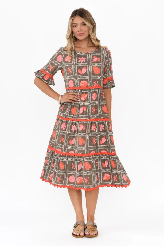 Cecelia Taupe Tile Tier Dress sold by Blue Bungalow