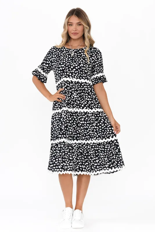 Cecelia Navy Spot Tier Dress sold by Blue Bungalow