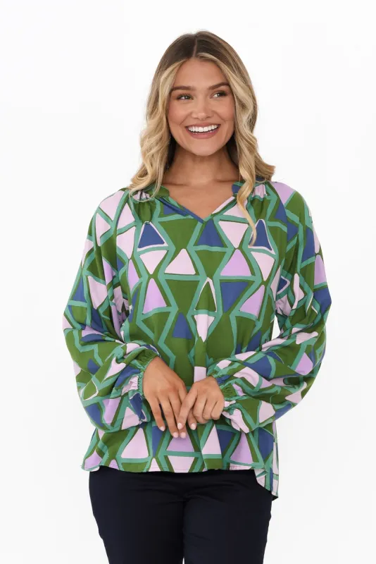 Else Green Geo Sleeved Top sold by Blue Bungalow