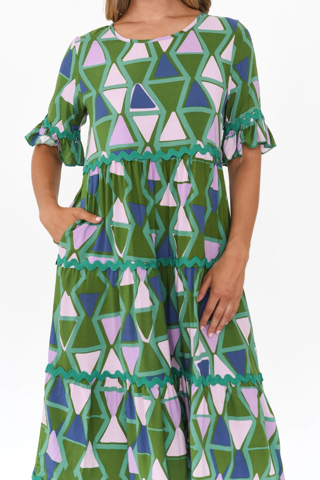 Cecelia Green Geo Tier Dress sold by Blue Bungalow product image thumbnail 5