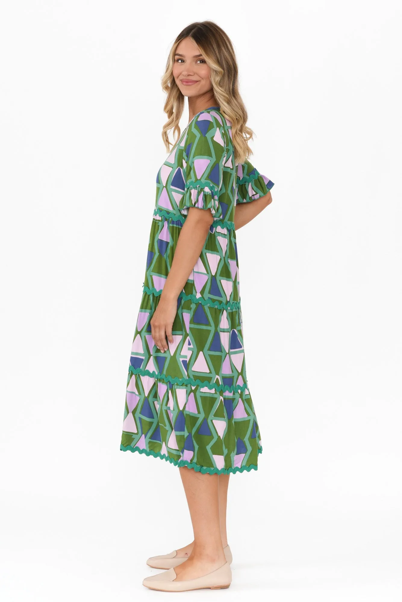 Cecelia Green Geo Tier Dress sold by Blue Bungalow product image thumbnail 3
