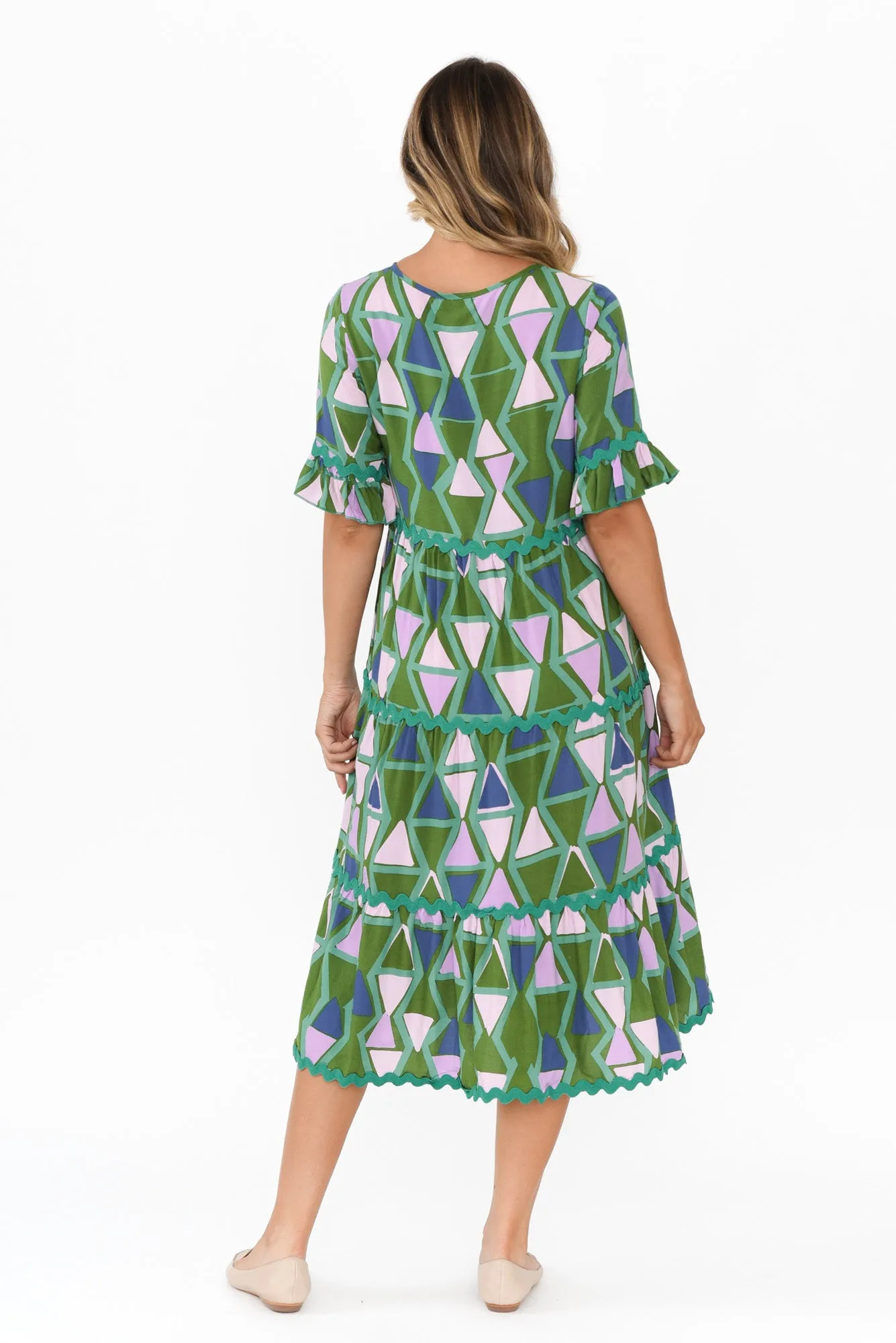 Cecelia Green Geo Tier Dress sold by Blue Bungalow product image thumbnail 4