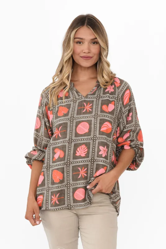 Elsa Taupe Tile Sleeved Top sold by Blue Bungalow