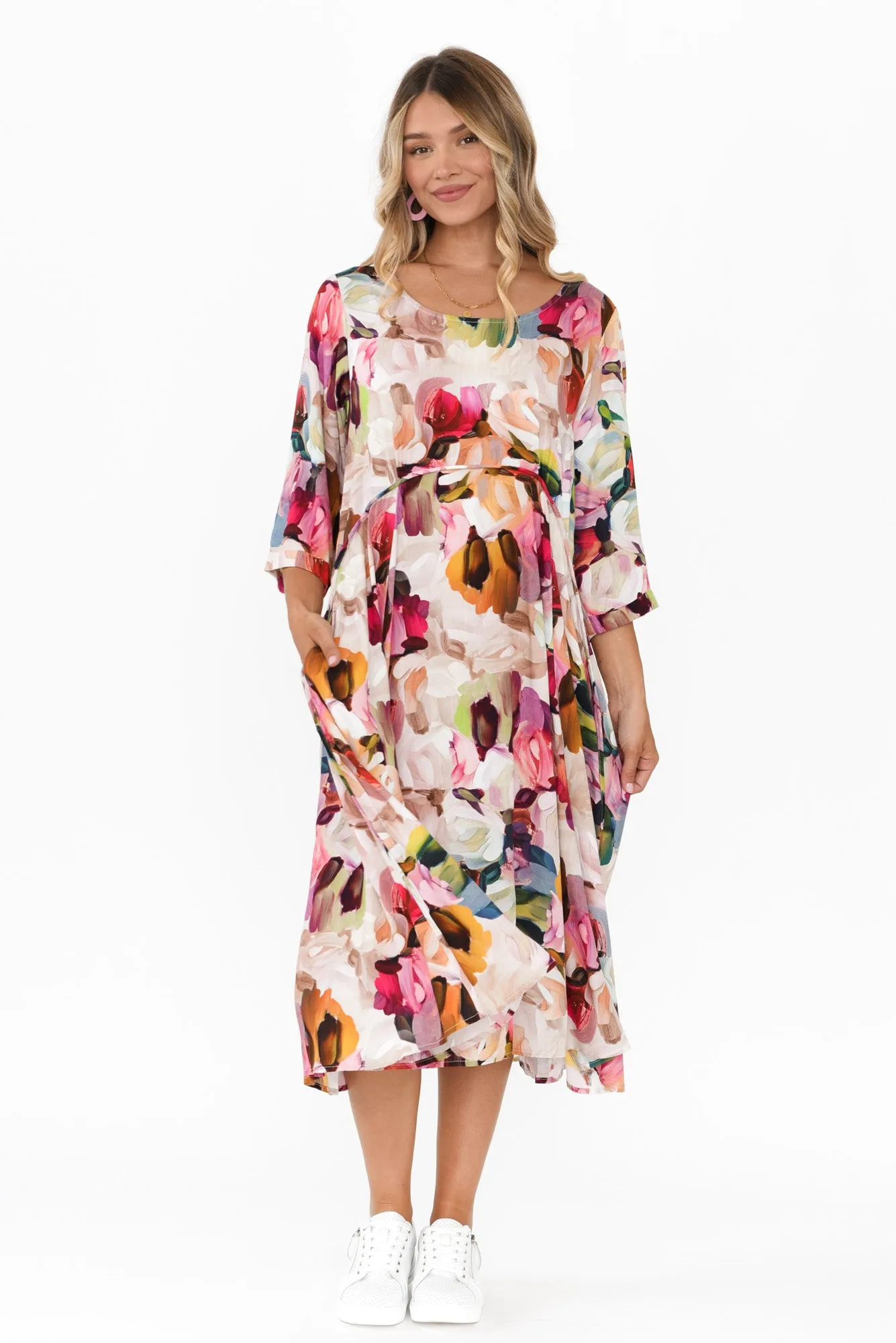 Zaelia Purple Floral Sleeved Crescent Dress sold by Blue Bungalow product image thumbnail 2