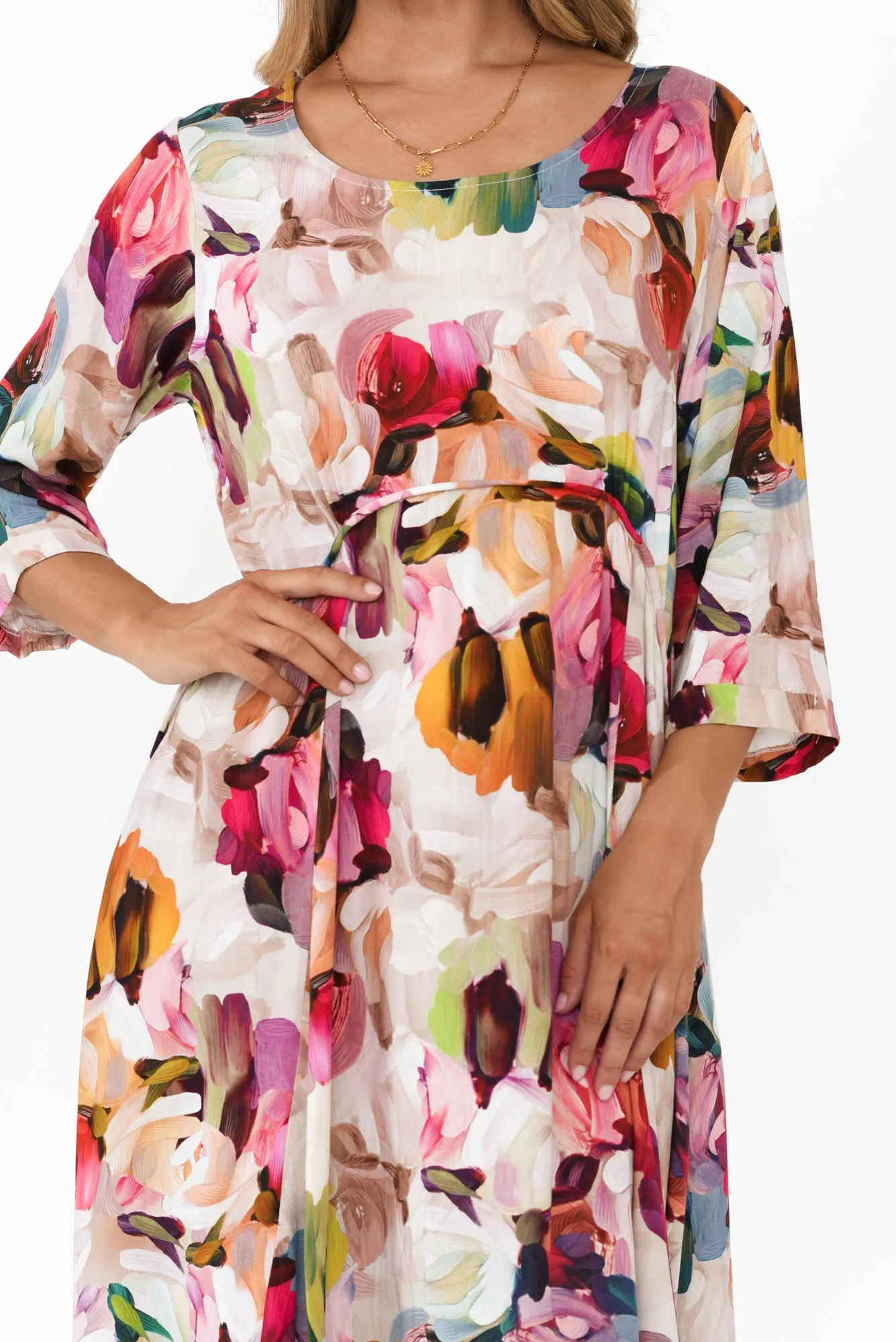 Zaelia Purple Floral Sleeved Crescent Dress sold by Blue Bungalow product image thumbnail 5