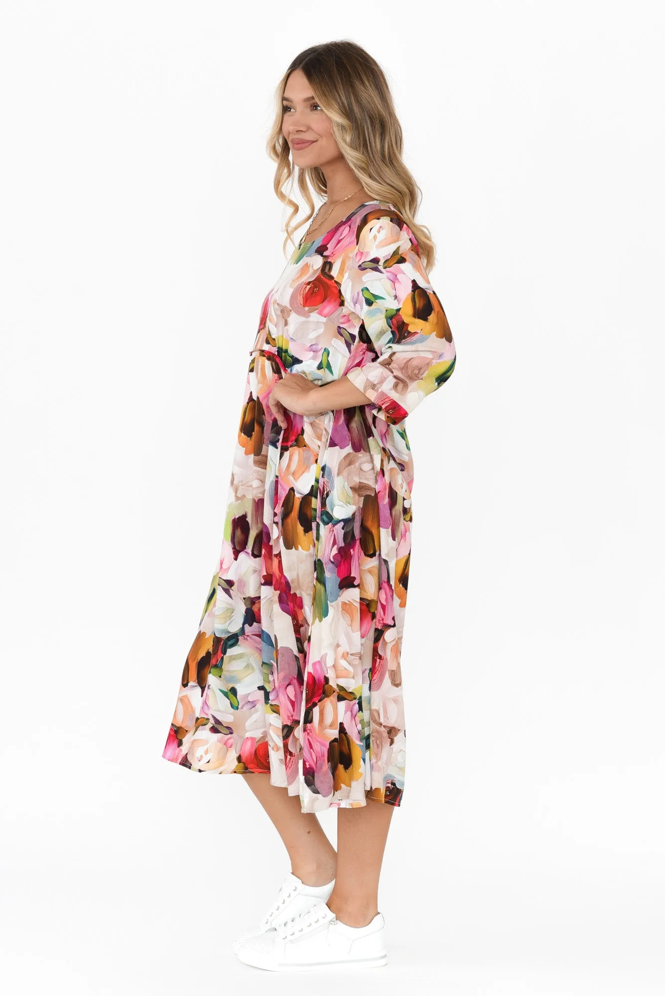 Zaelia Purple Floral Sleeved Crescent Dress sold by Blue Bungalow product image thumbnail 3