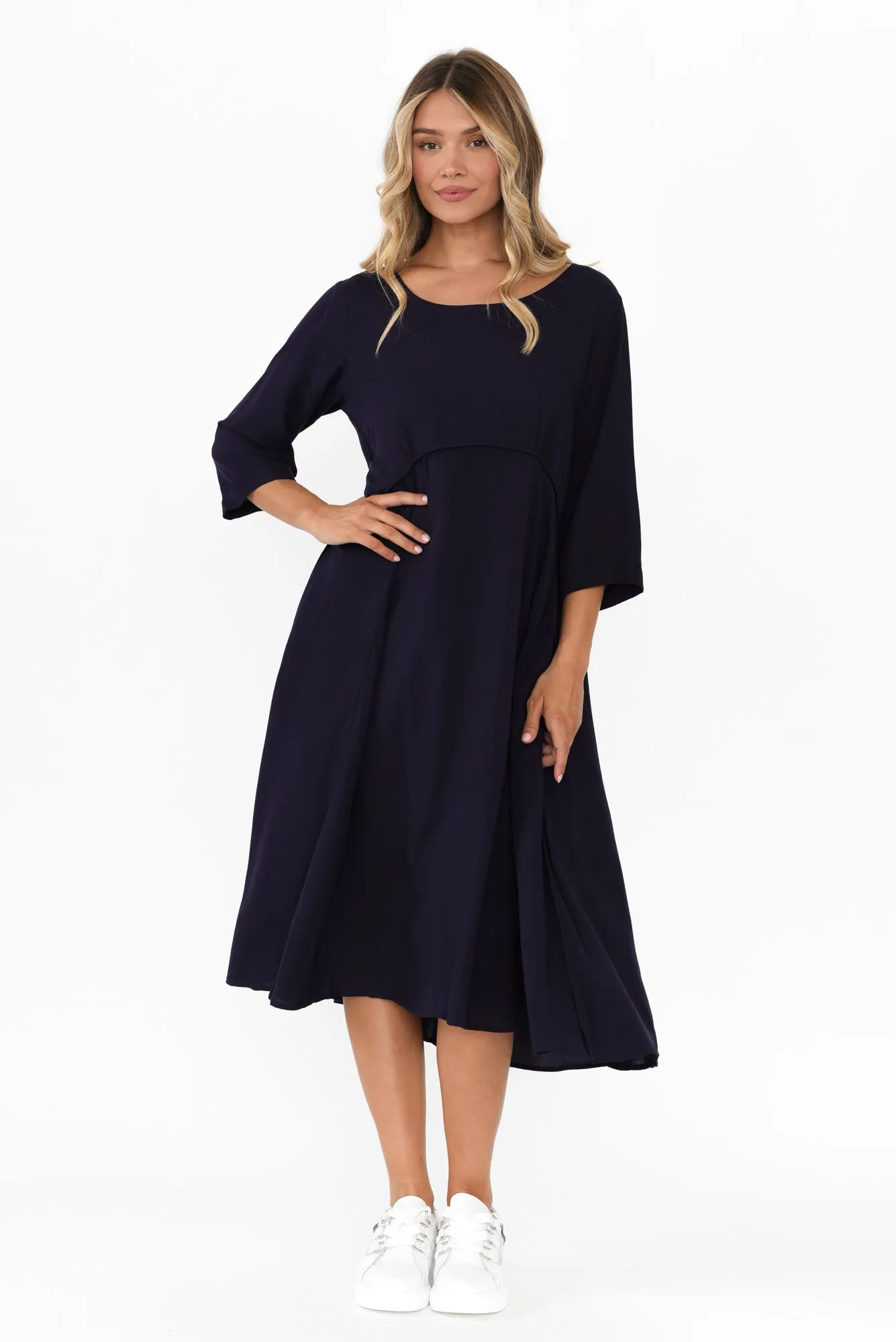 Zaelia Navy Sleeved Crescent Dress sold by Blue Bungalow