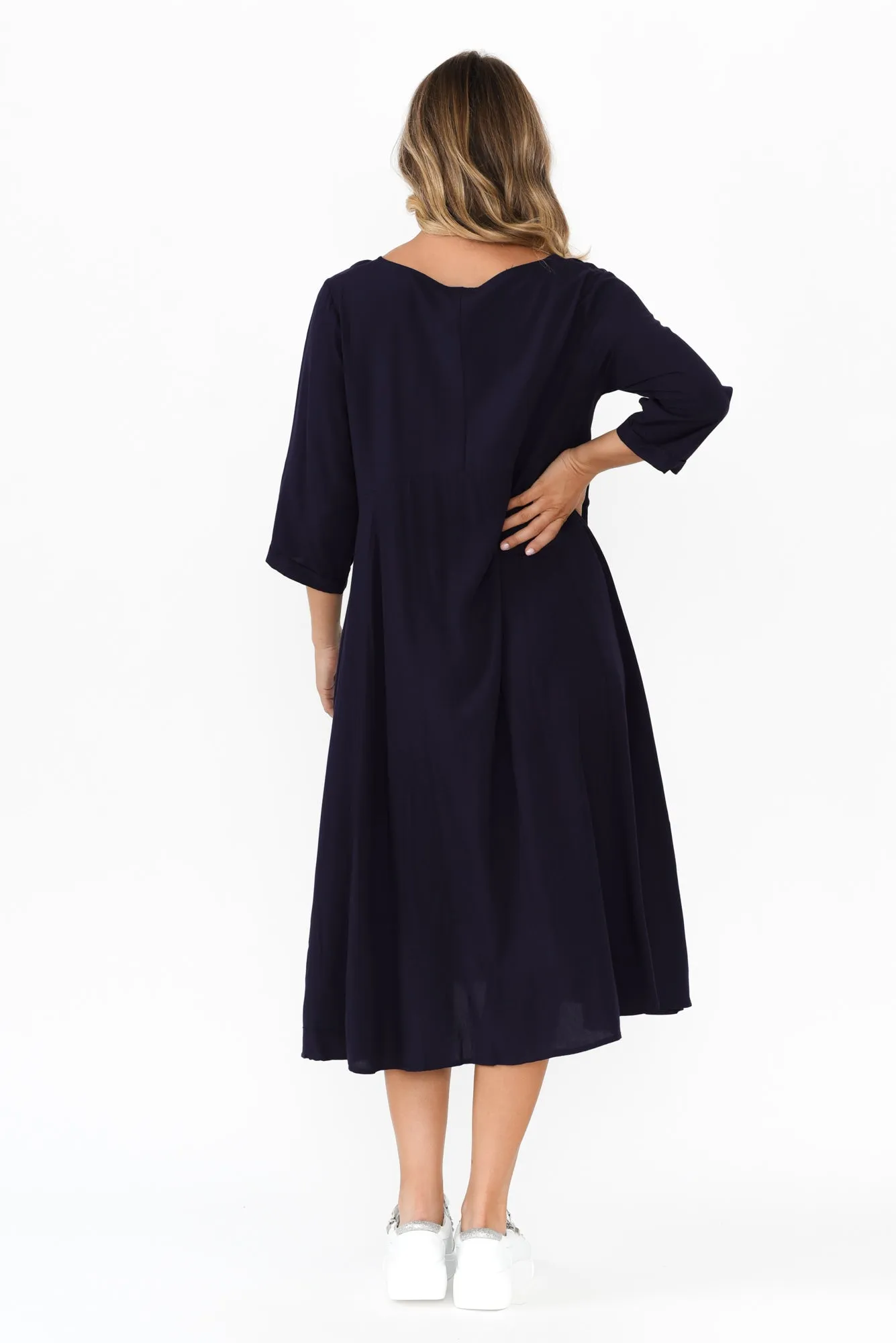 Zaelia Navy Sleeved Crescent Dress sold by Blue Bungalow product image thumbnail 4