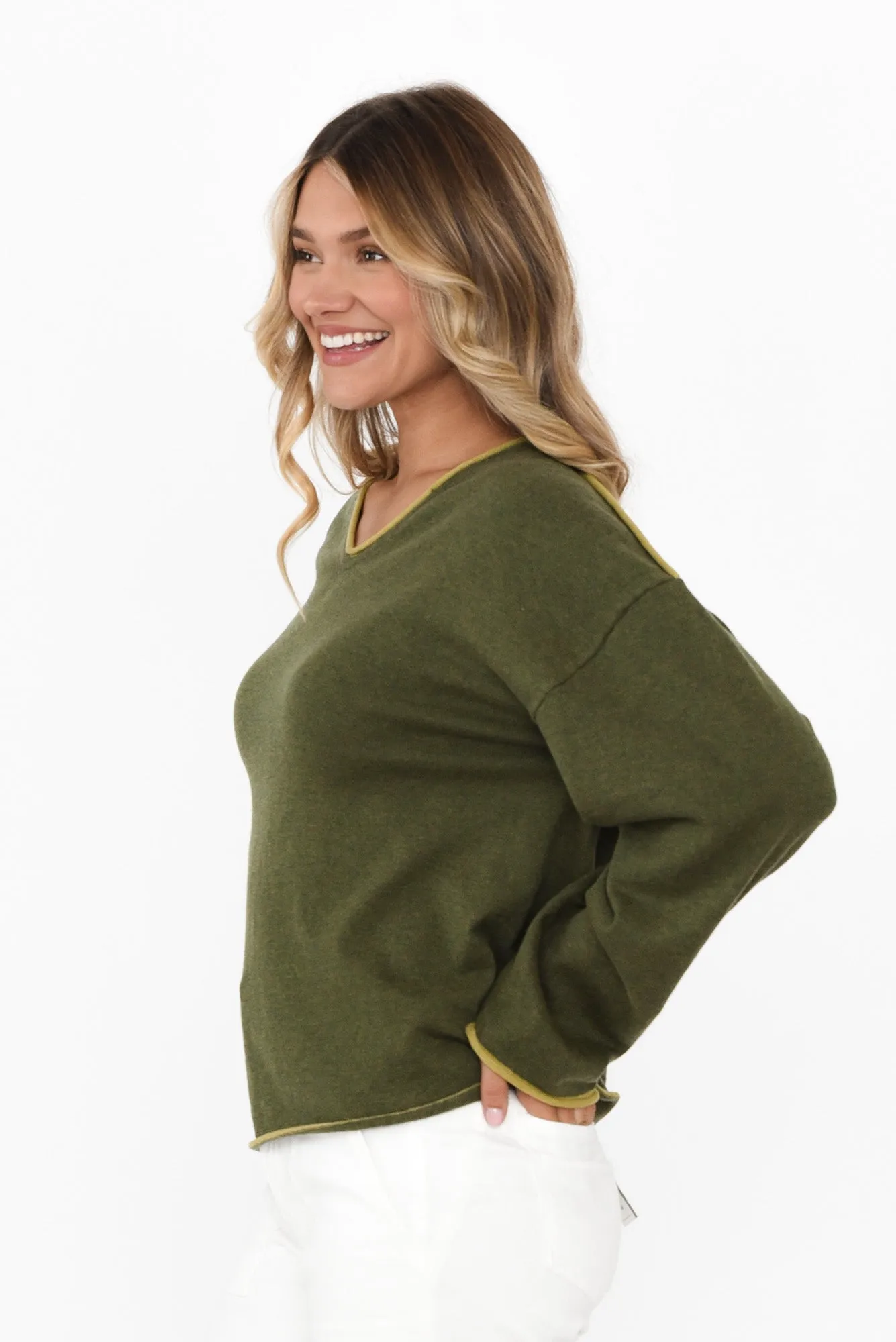 Beau Green Trim Cotton Blend Jumper sold by Blue Bungalow product image thumbnail 3