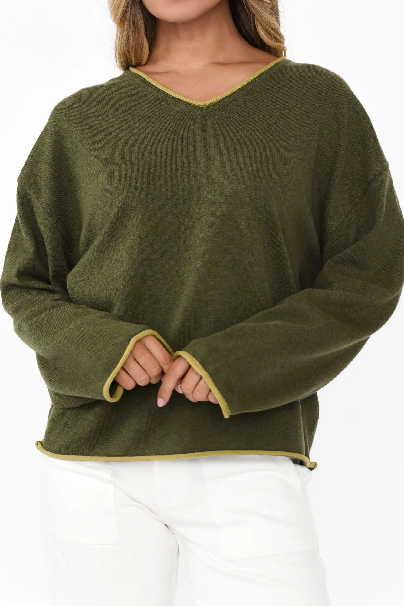 Beau Green Trim Cotton Blend Jumper sold by Blue Bungalow product image thumbnail 5