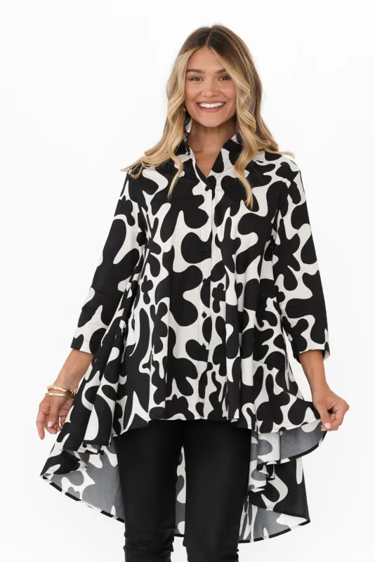 Joli Black Abstract Cotton Tunic sold by Blue Bungalow