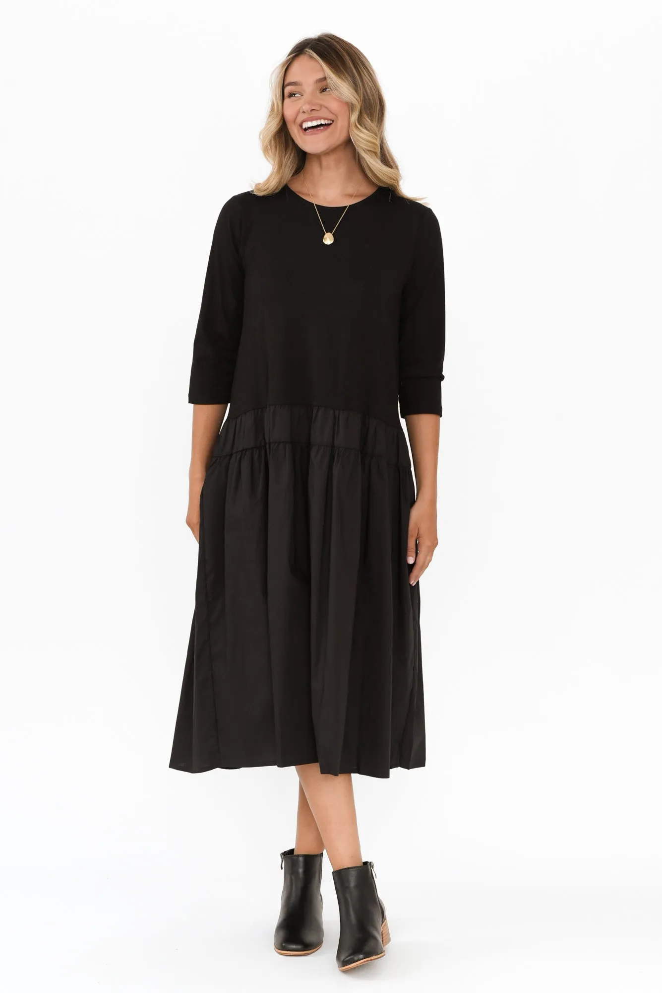 Florette Black Splice Cotton Dress sold by Blue Bungalow