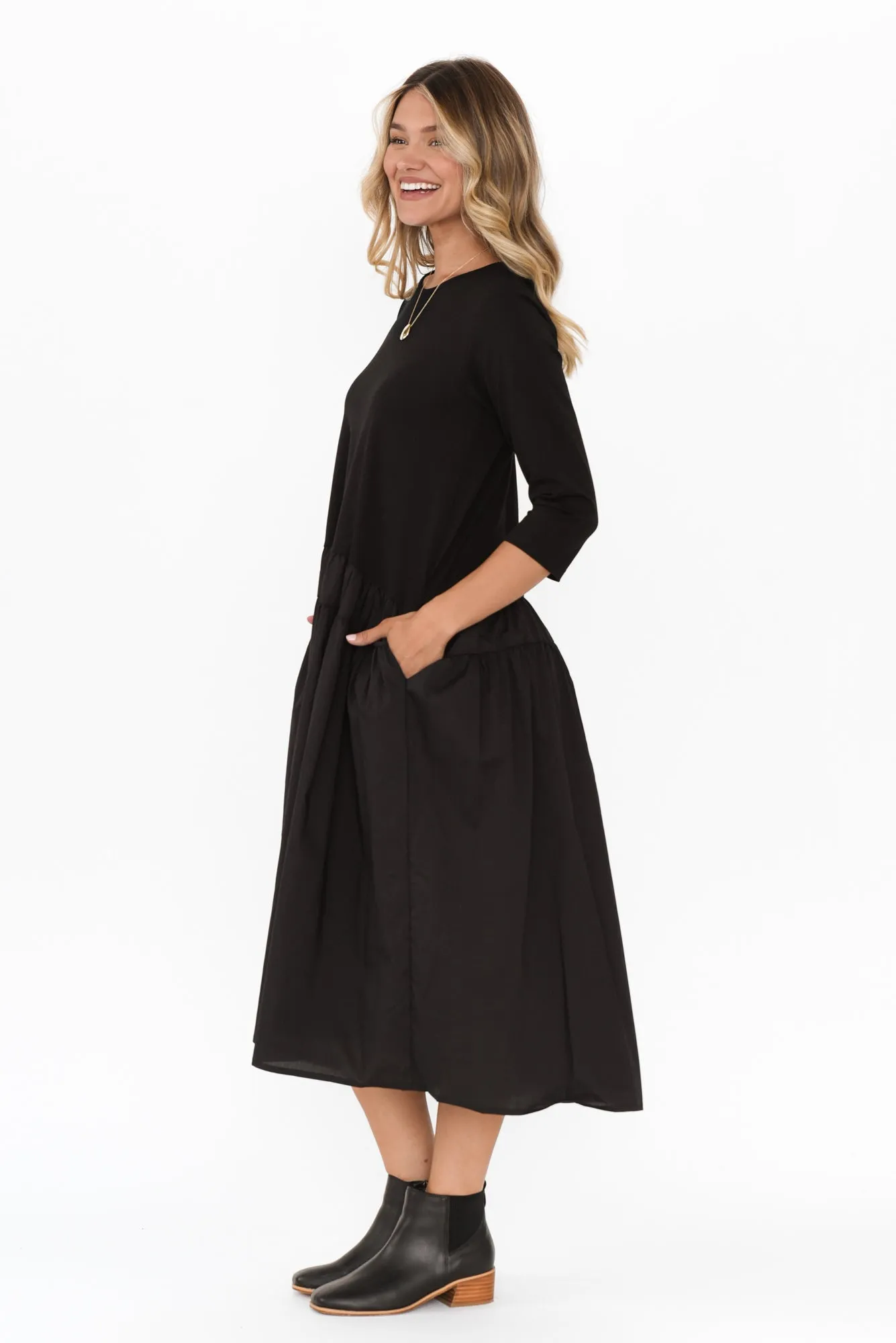 Florette Black Splice Cotton Dress sold by Blue Bungalow product image thumbnail 3