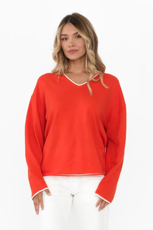 Beau Red Trim Cotton Blend Jumper sold by Blue Bungalow