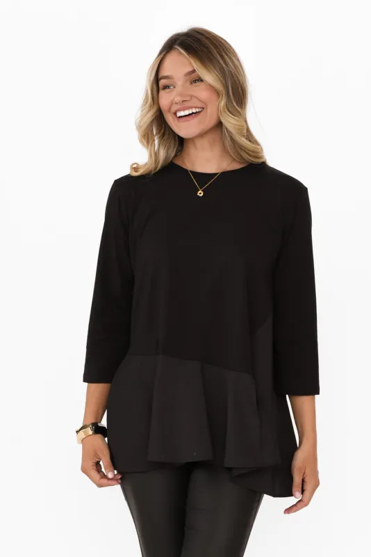 Arlene Black Cotton Asymmetric Top sold by Blue Bungalow