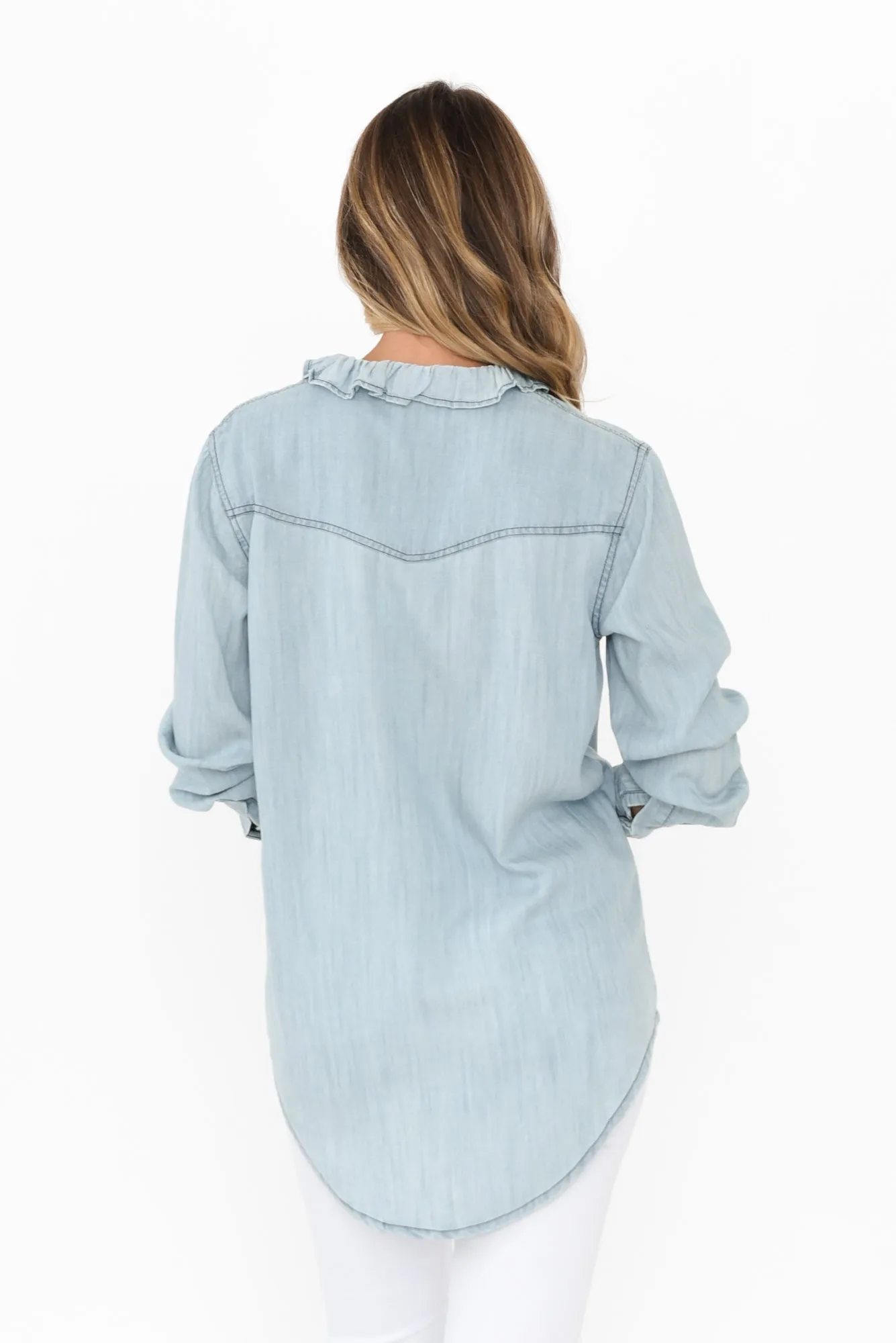 Pedro Light Blue Denim Frill Shirt sold by Blue Bungalow product image thumbnail 4