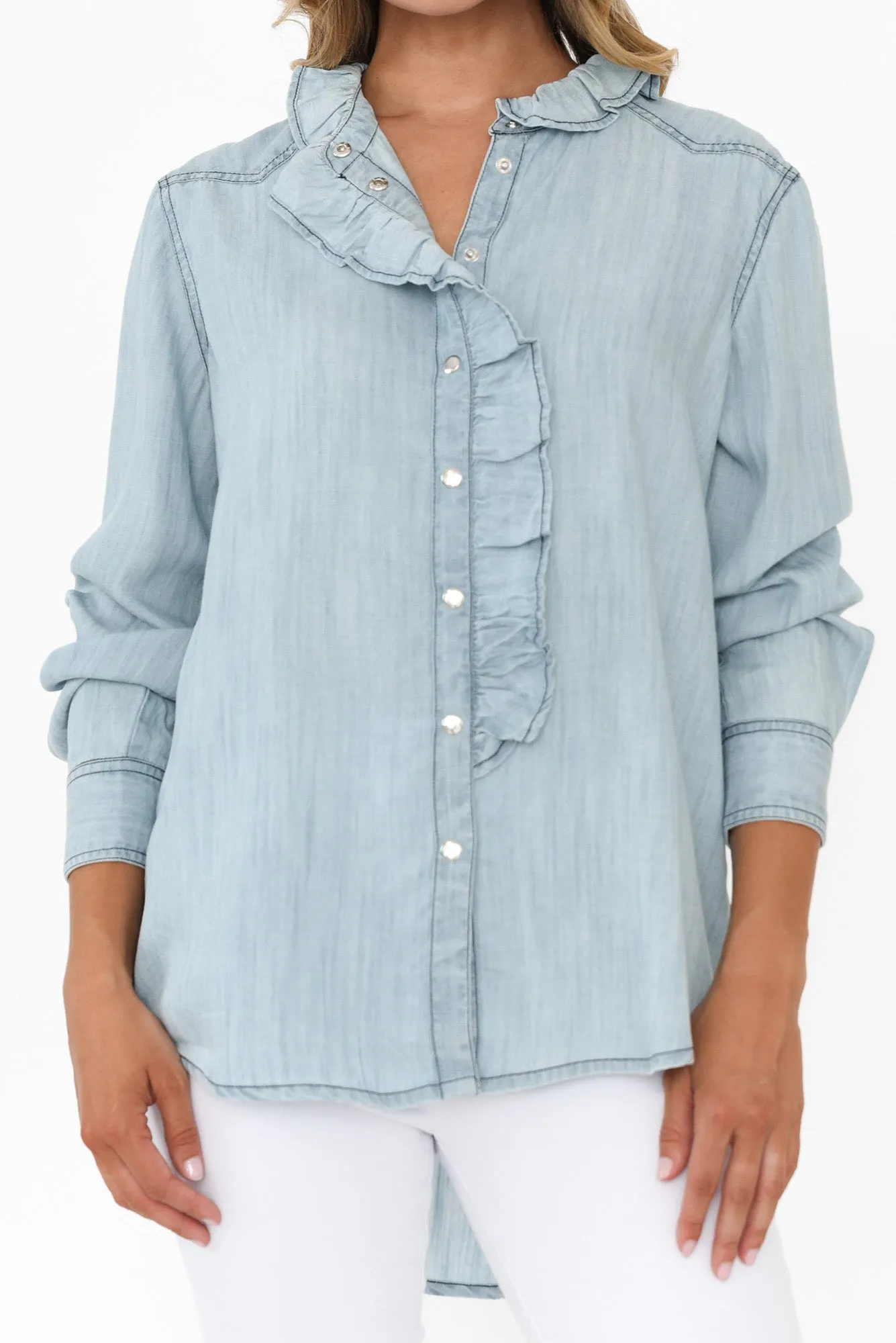 Pedro Light Blue Denim Frill Shirt sold by Blue Bungalow product image thumbnail 5