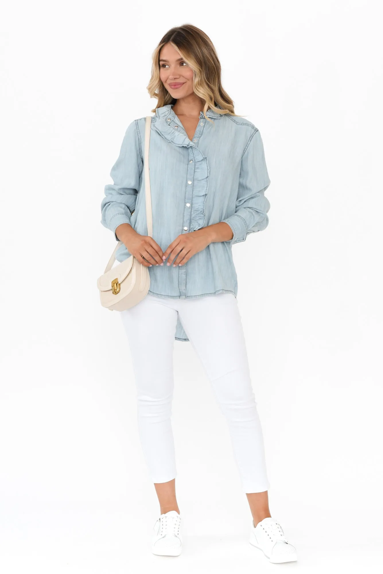 Pedro Light Blue Denim Frill Shirt sold by Blue Bungalow product image thumbnail 2