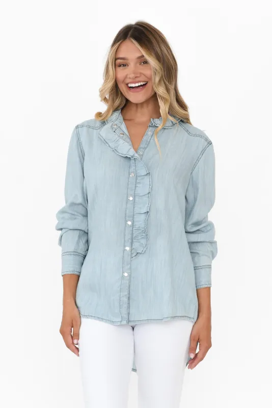 Pedro Light Blue Denim Frill Shirt sold by Blue Bungalow
