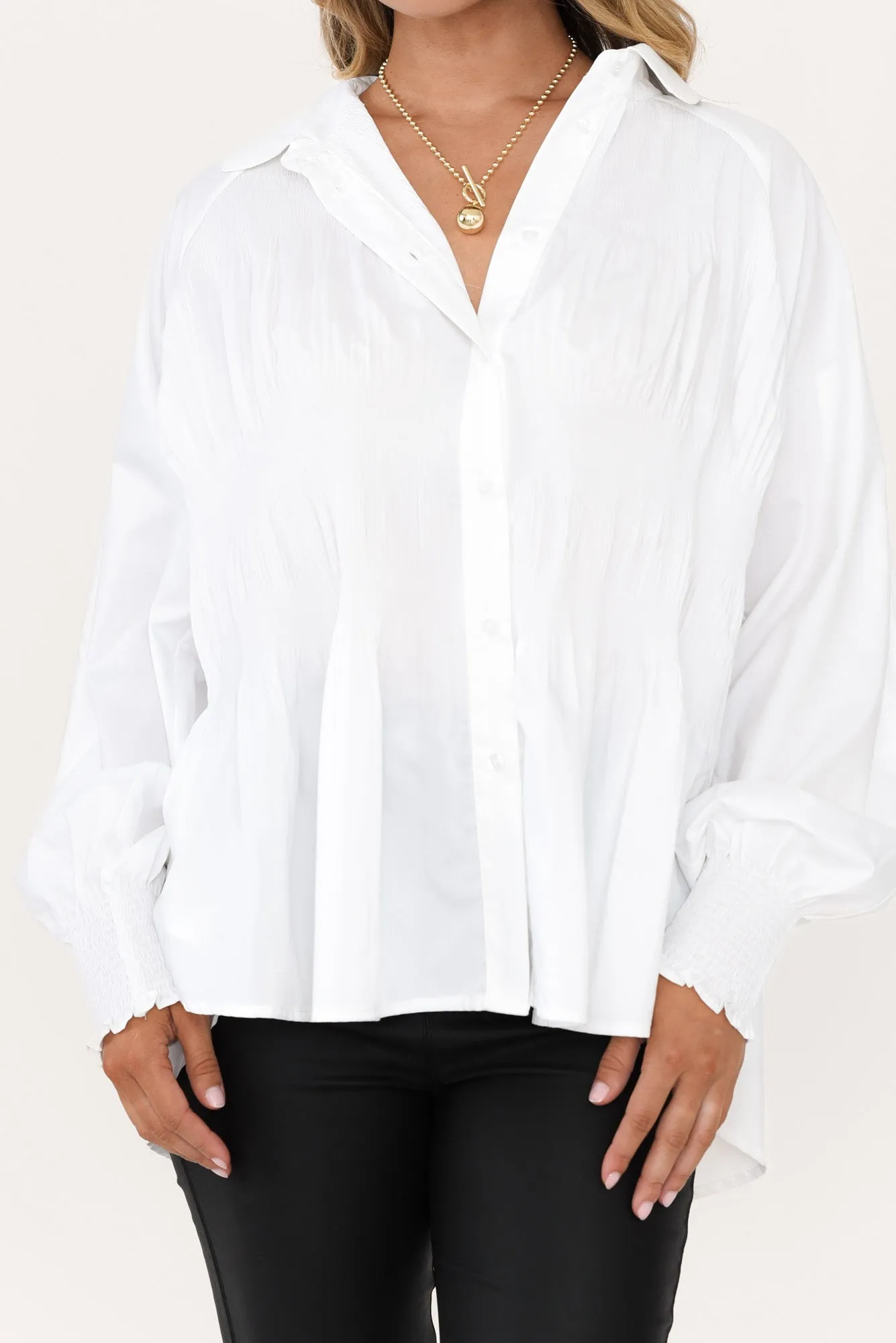 Birdie White Ruched Shirt sold by Blue Bungalow product image thumbnail 5