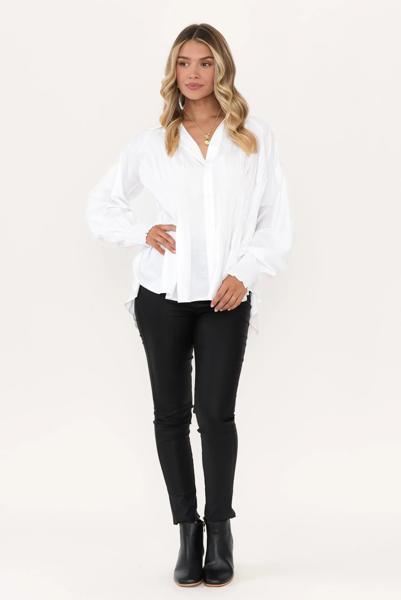 Birdie White Ruched Shirt sold by Blue Bungalow product image thumbnail 2