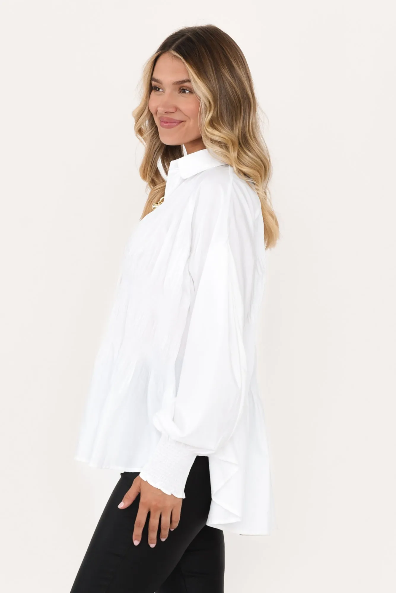 Birdie White Ruched Shirt sold by Blue Bungalow product image thumbnail 3