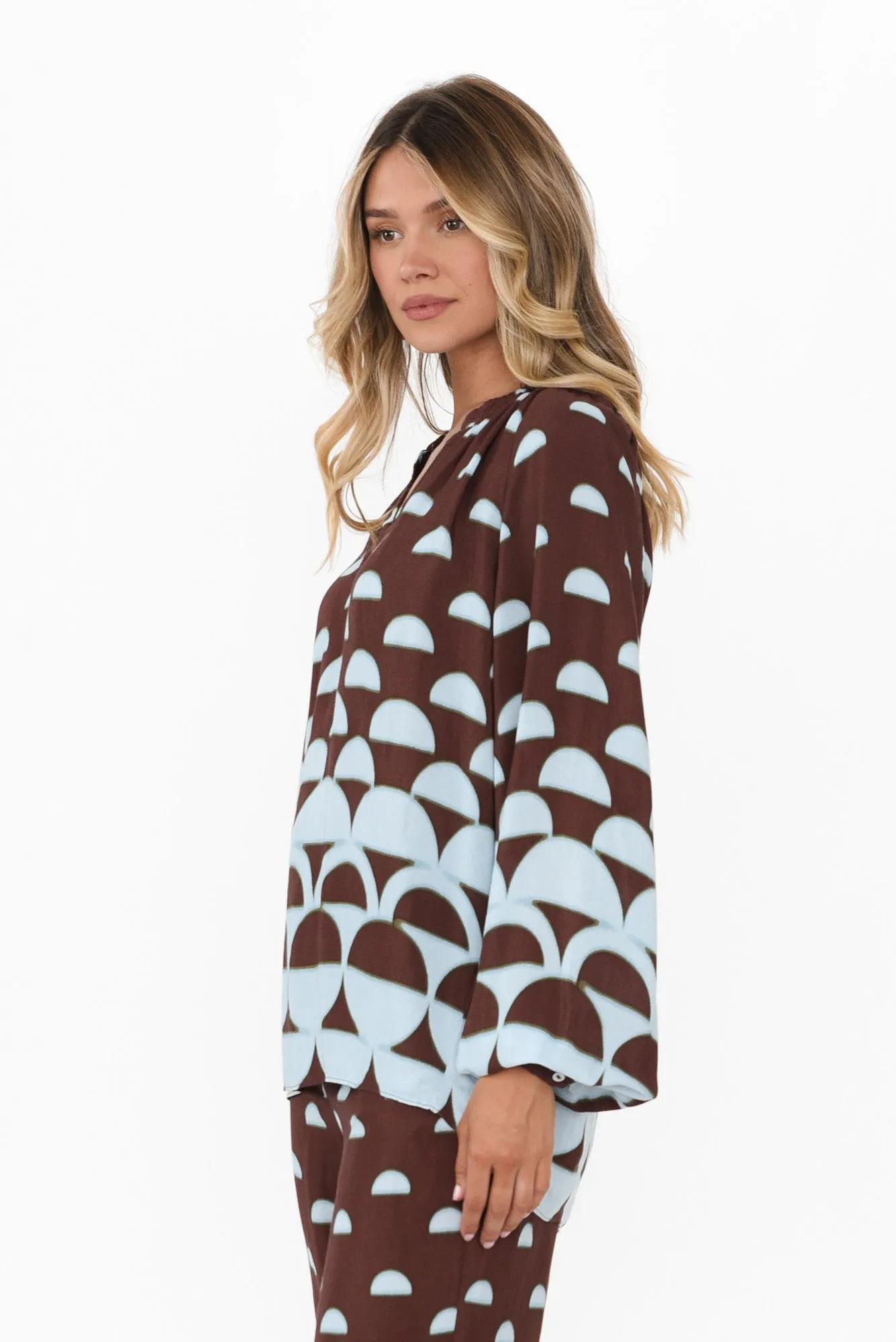 Diego Brown Geo V Neck Shirt sold by Blue Bungalow product image thumbnail 4