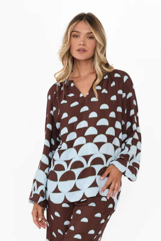 Diego Brown Geo V Neck Shirt sold by Blue Bungalow