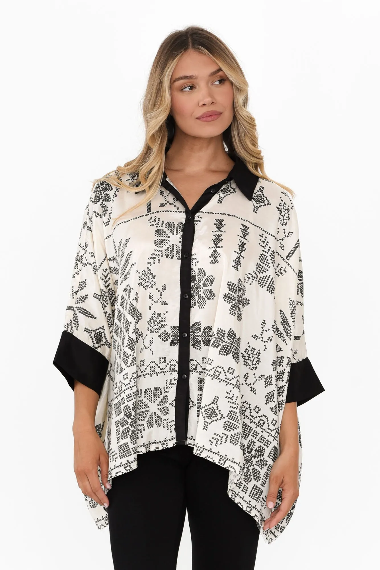 Rio Natural Abstract Collared Shirt sold by Blue Bungalow