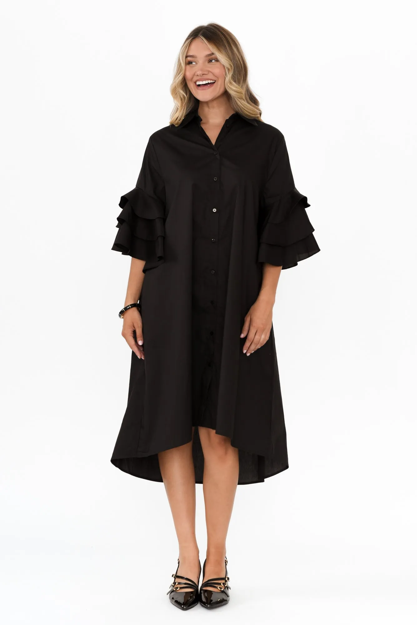 Maestro Black Cotton Tie Dress sold by Blue Bungalow