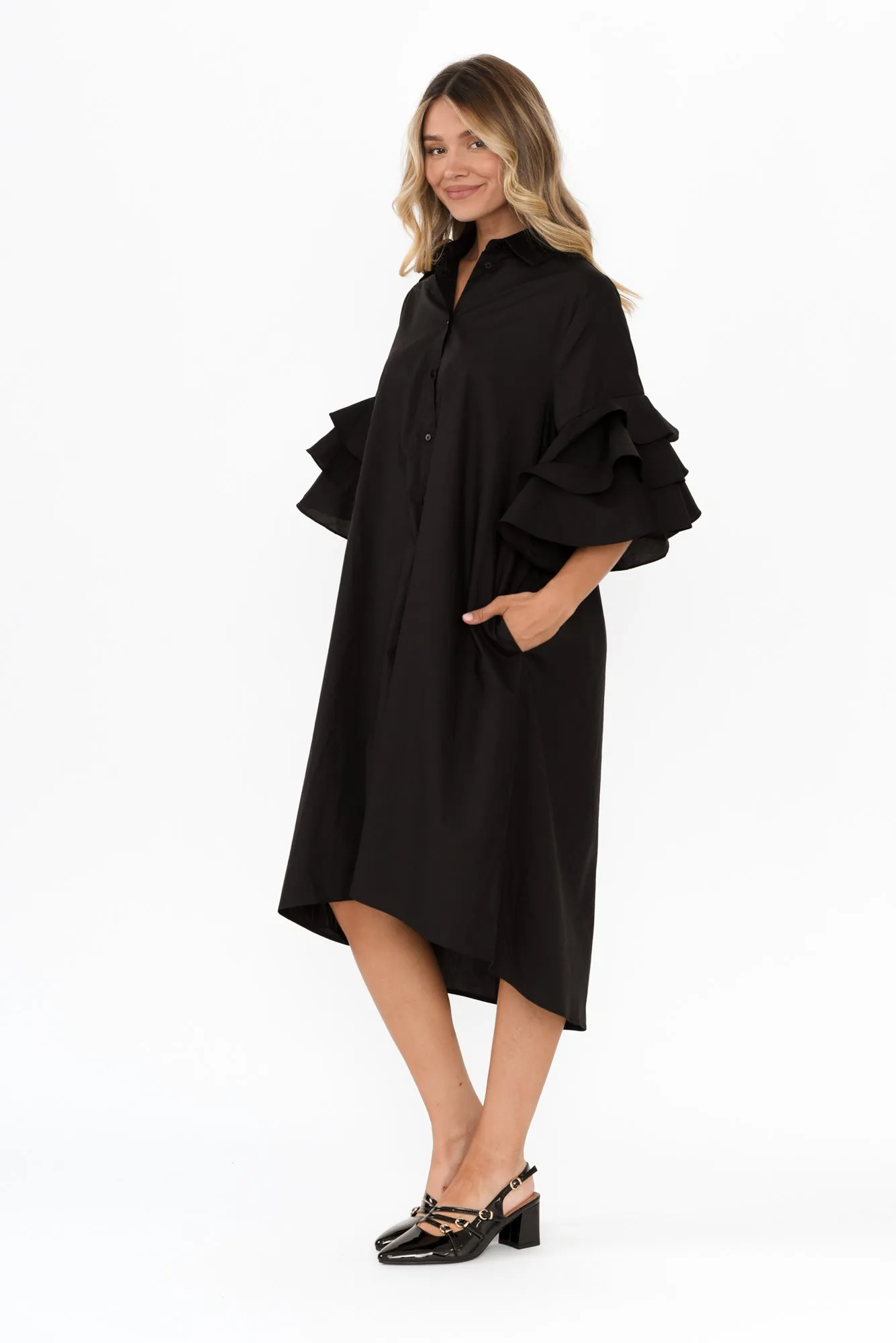 Maestro Black Cotton Tie Dress sold by Blue Bungalow product image thumbnail 4