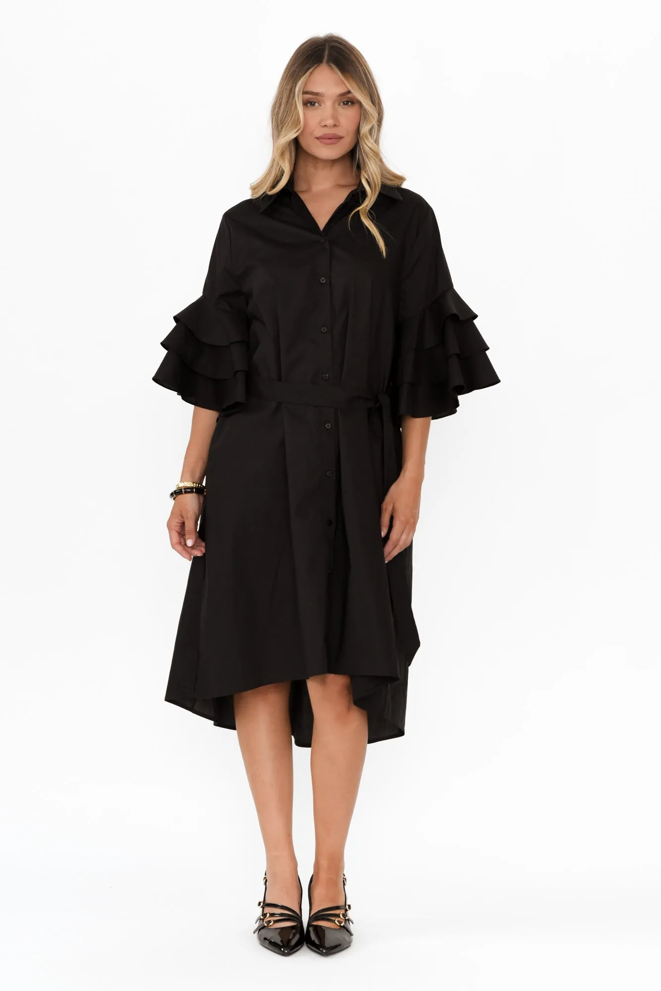 Maestro Black Cotton Tie Dress sold by Blue Bungalow product image thumbnail 2