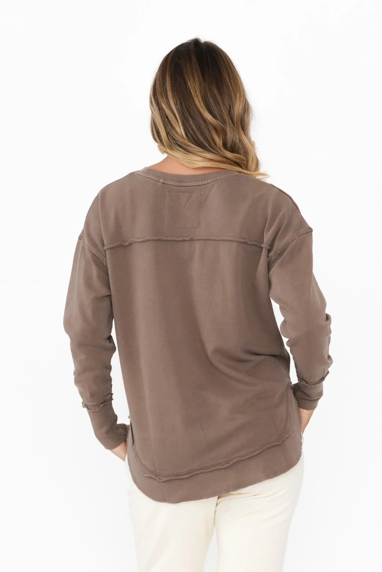 Delilah Mocha Cotton Crewneck Sweatshirt sold by Blue Bungalow product image thumbnail 4