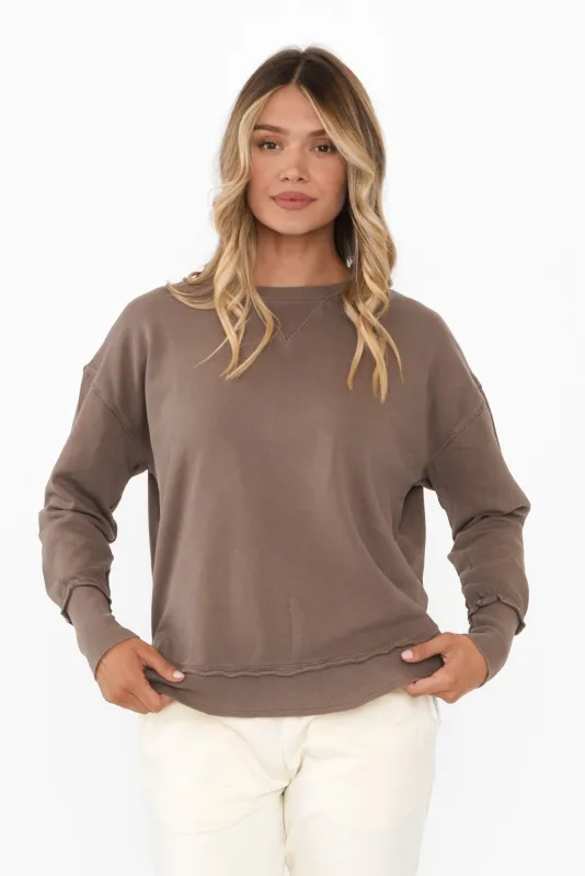 Delilah Mocha Cotton Crewneck Sweatshirt sold by Blue Bungalow