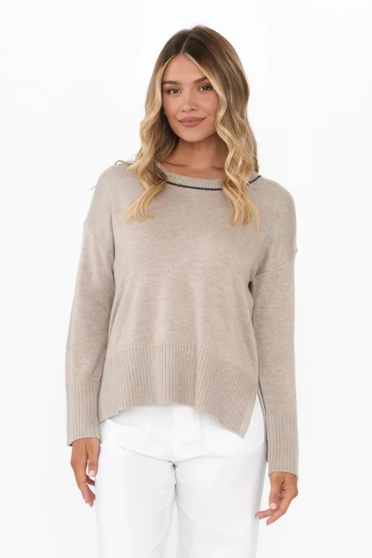 Barrie Taupe Trim Knit Jumper sold by Blue Bungalow