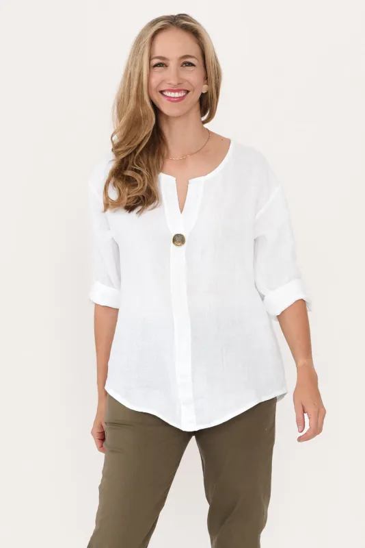 Rita White Linen Top sold by Blue Bungalow