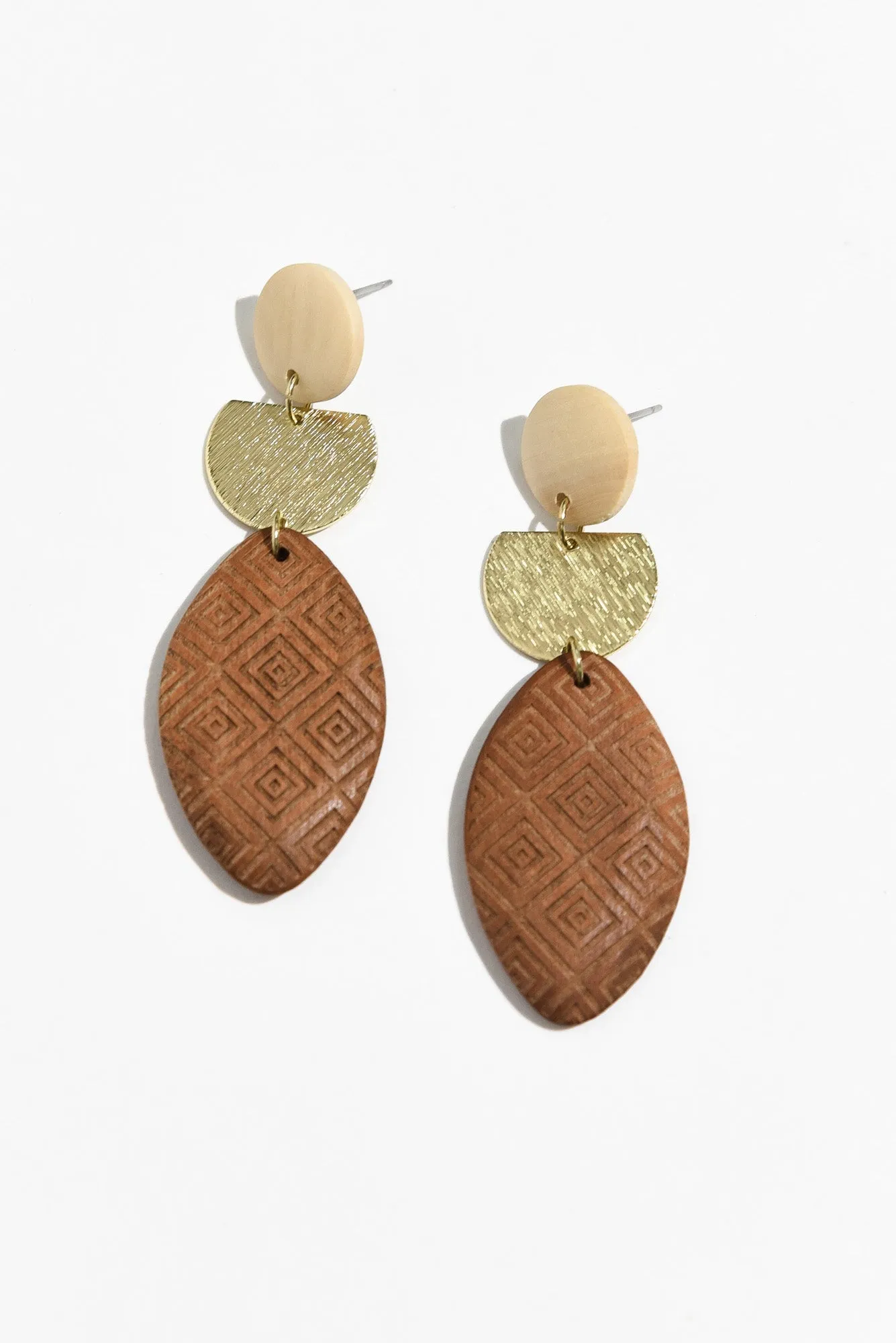 Tora Gold Wood Drop Earrings sold by Blue Bungalow