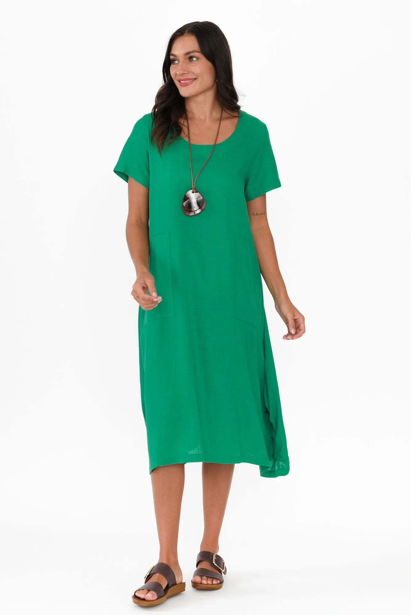 Erisa Green Linen Cotton Dress sold by Blue Bungalow