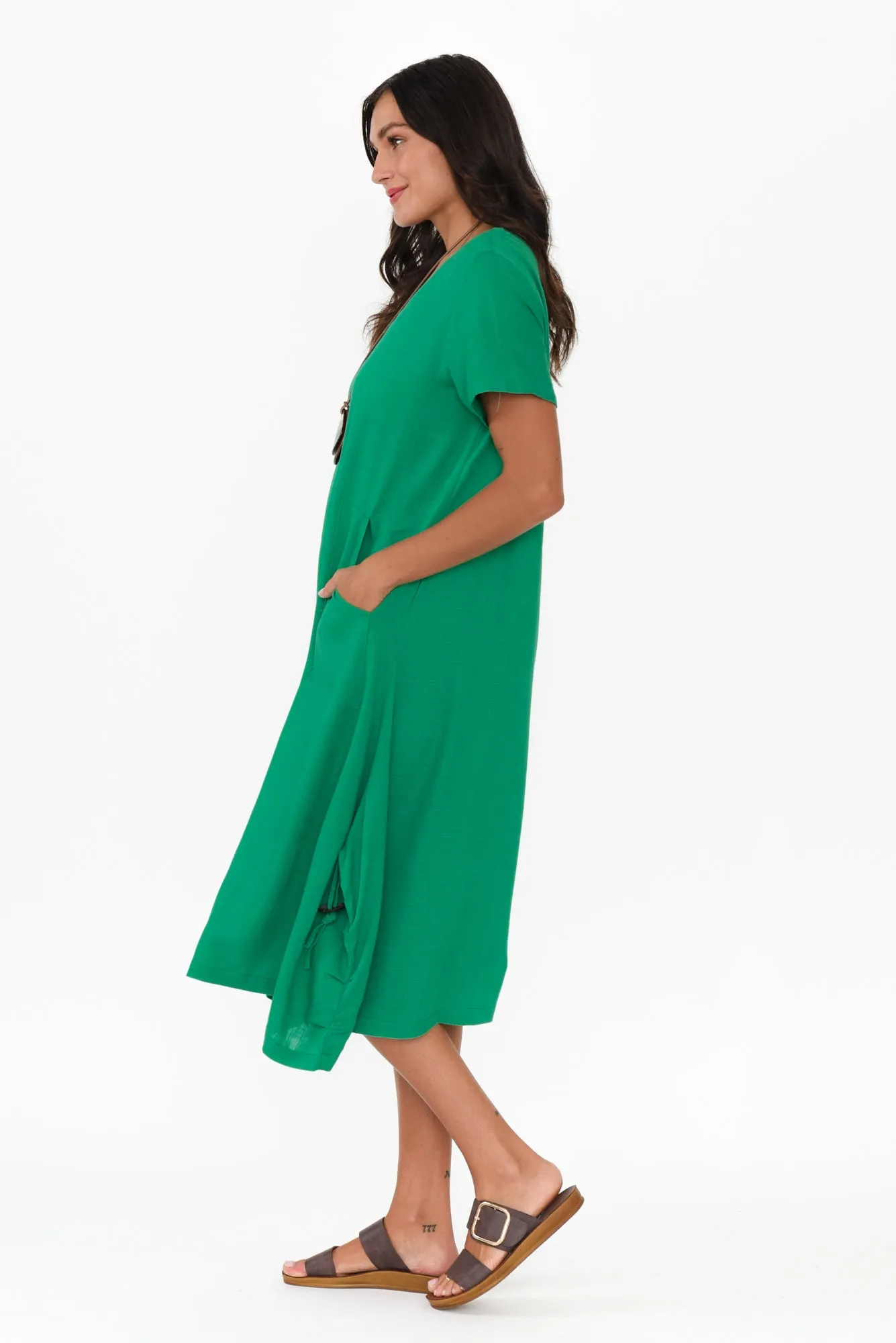 Erisa Green Linen Cotton Dress sold by Blue Bungalow product image thumbnail 3