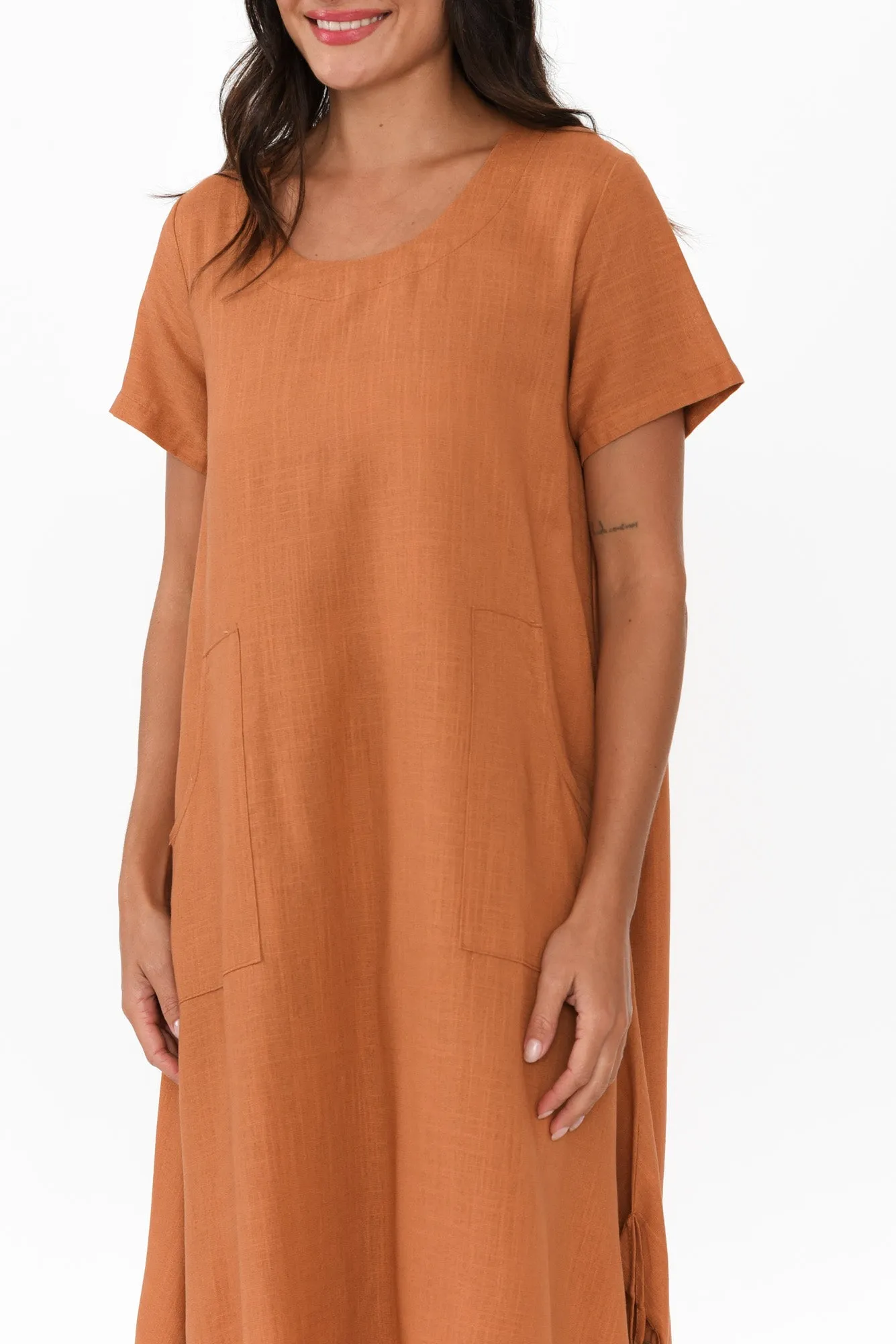 Erisa Rust Linen Cotton Dress sold by Blue Bungalow product image thumbnail 5